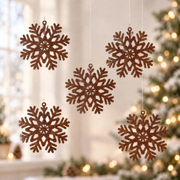 2-1/2" Rusty Tin Filigree Snowflakes - Pack of 5