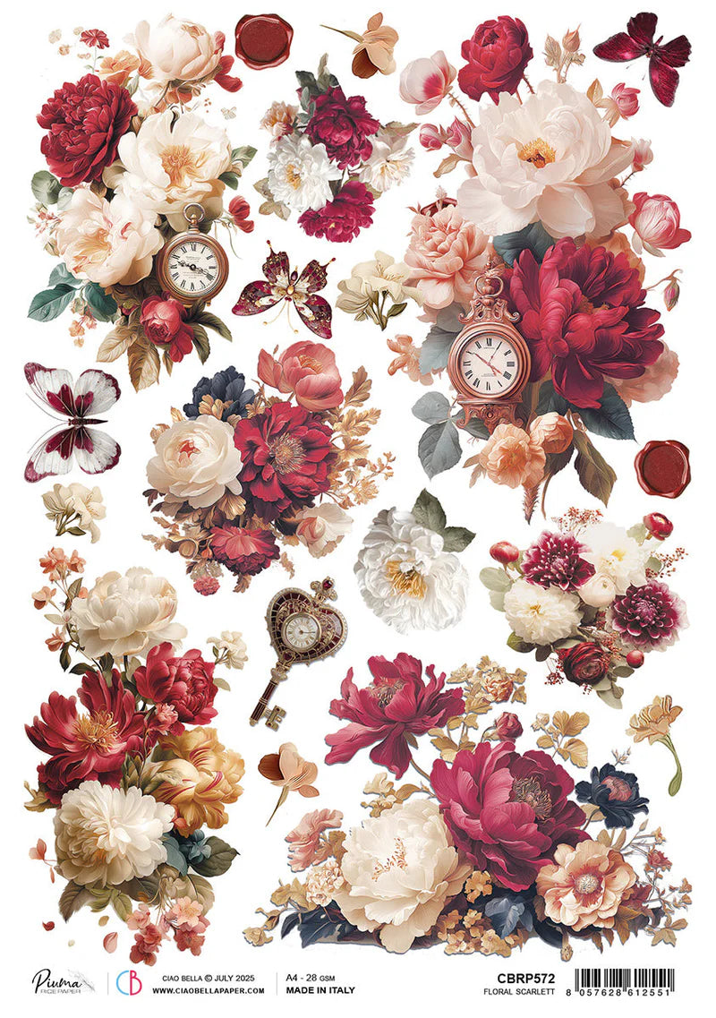 Ciao Bella A4 Rice Paper - Book Lovers, Floral Scarlett