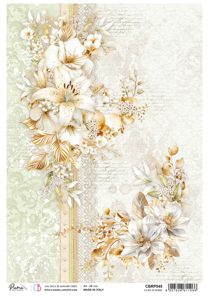 Ciao Bella A4 Rice Paper - Lilies in Verse