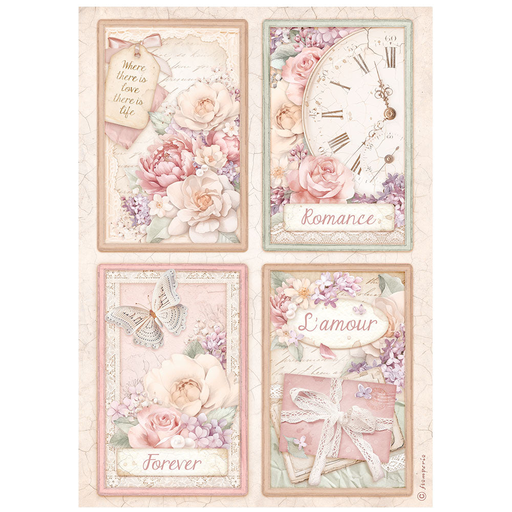 Stamperia Rice Paper A4 - Romance Forever, 4 Cards – Ninnys Napkins