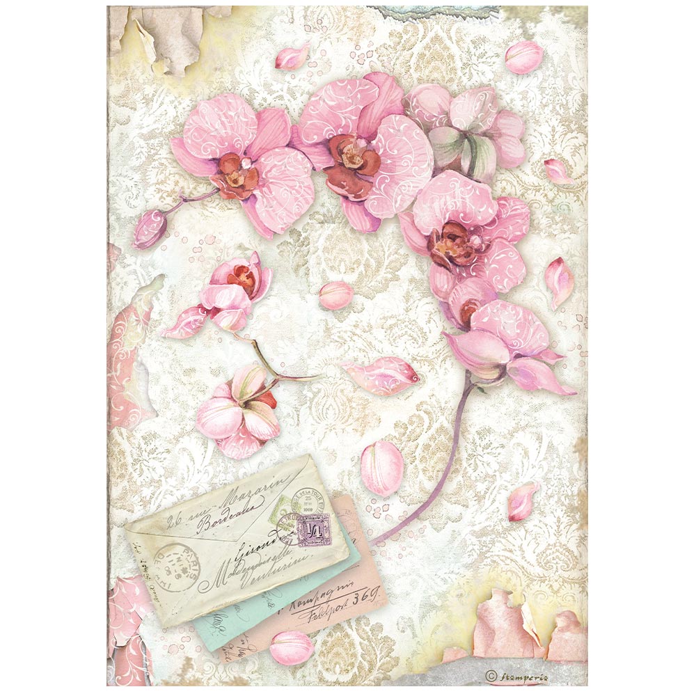 Stamperia Rice Paper A4 - Orchids and Cats, Pink Orchid