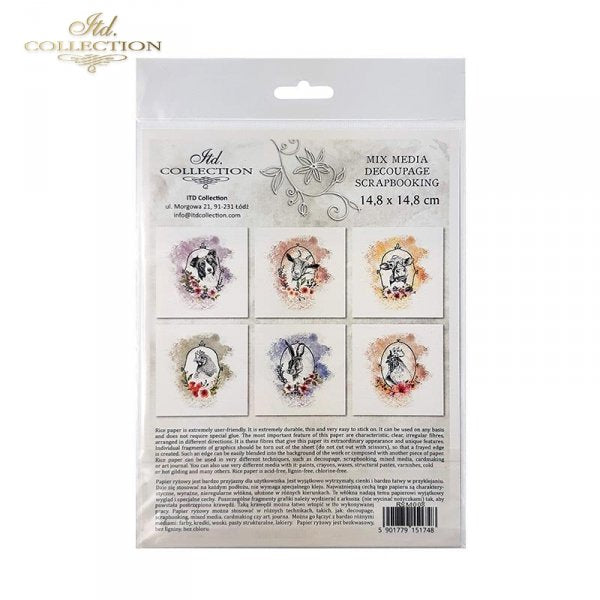 Decoupage Mini Rice Paper Set - Animal Portraits II