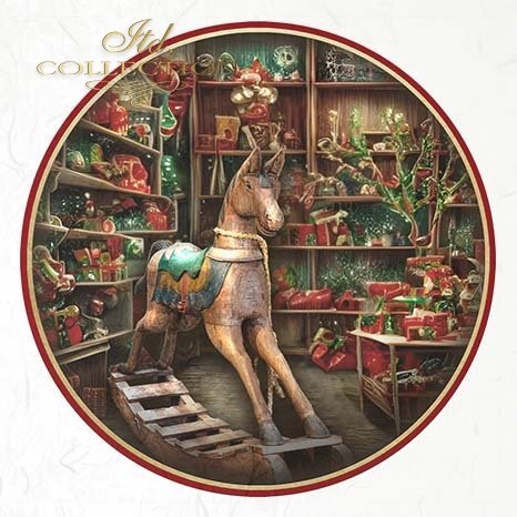 Decorative plate with a carousel horse in a toy store setting