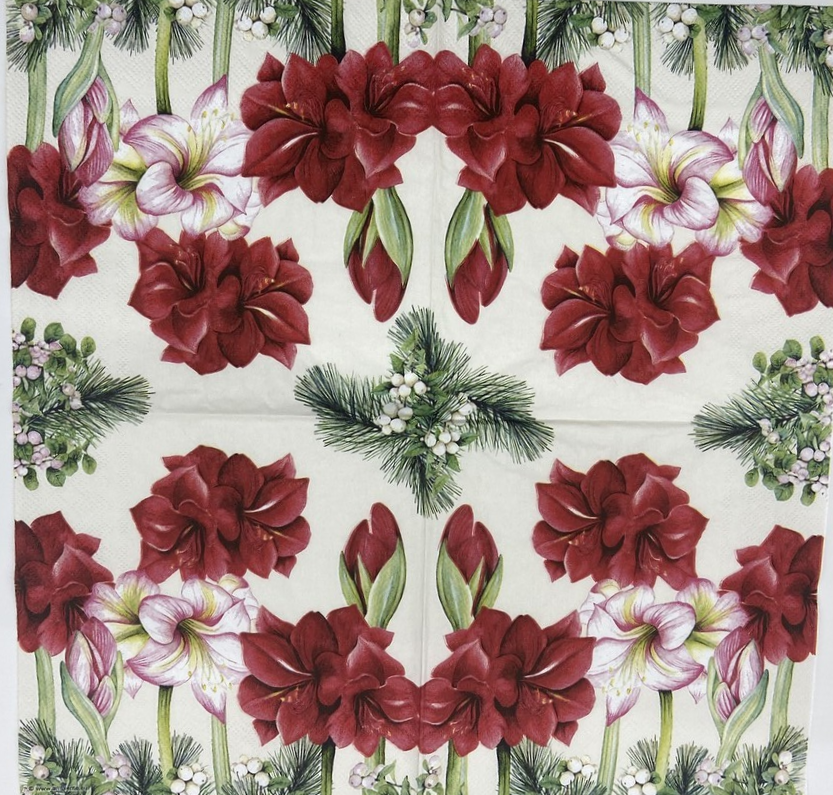 Decoupage Napkins 6.5" (2pcs)- Blooming Amaryllis Cream