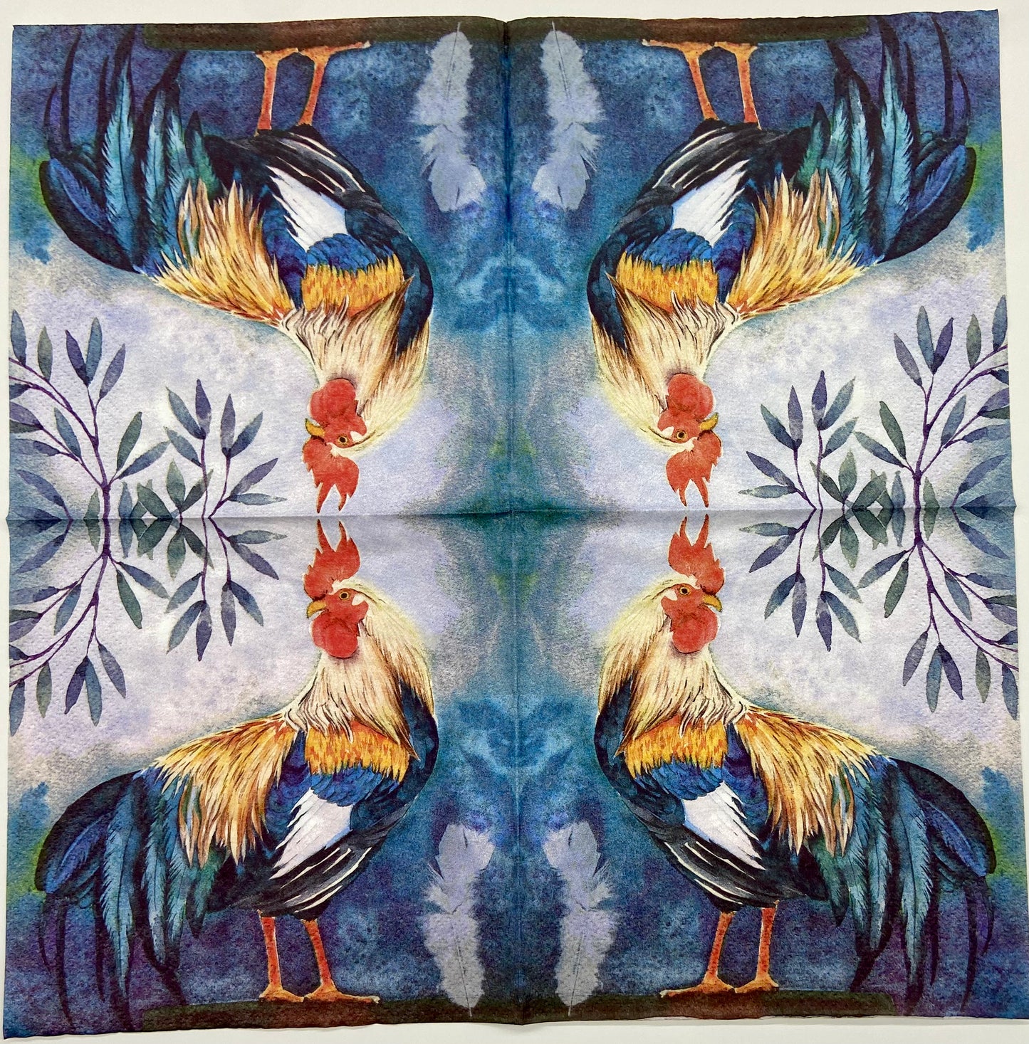 Decoupage Napkins 6.5" (2pcs)- Coq é Plumes Bleues
