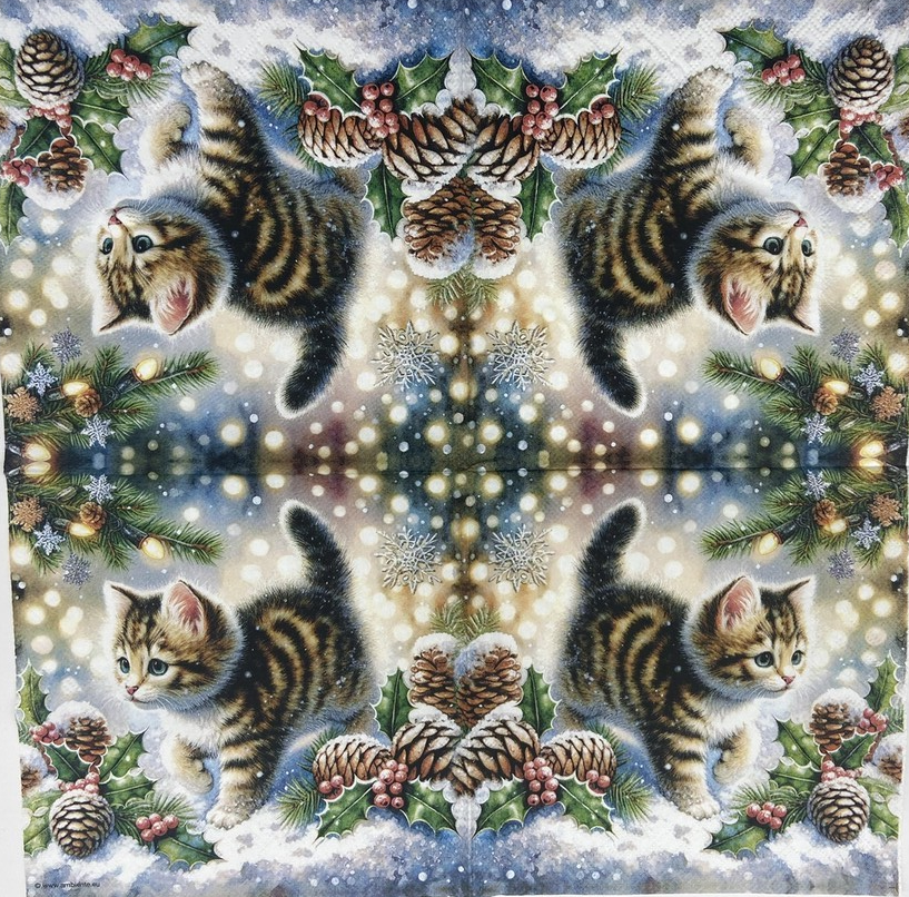 Decoupage Napkins 6.5" (2pcs)- Cute Cat in the Snow