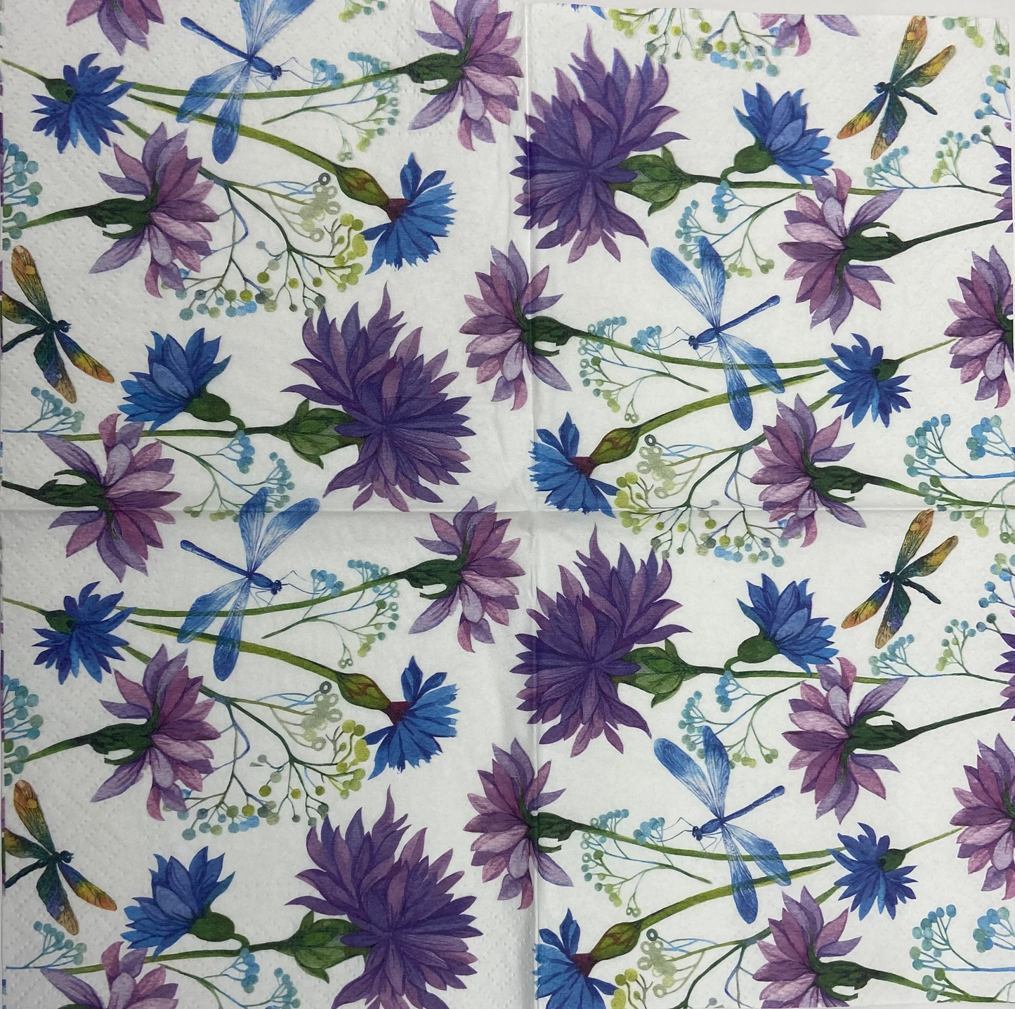 Decoupage Napkins 6.5" (2pcs)- Flowers With Dragonfly