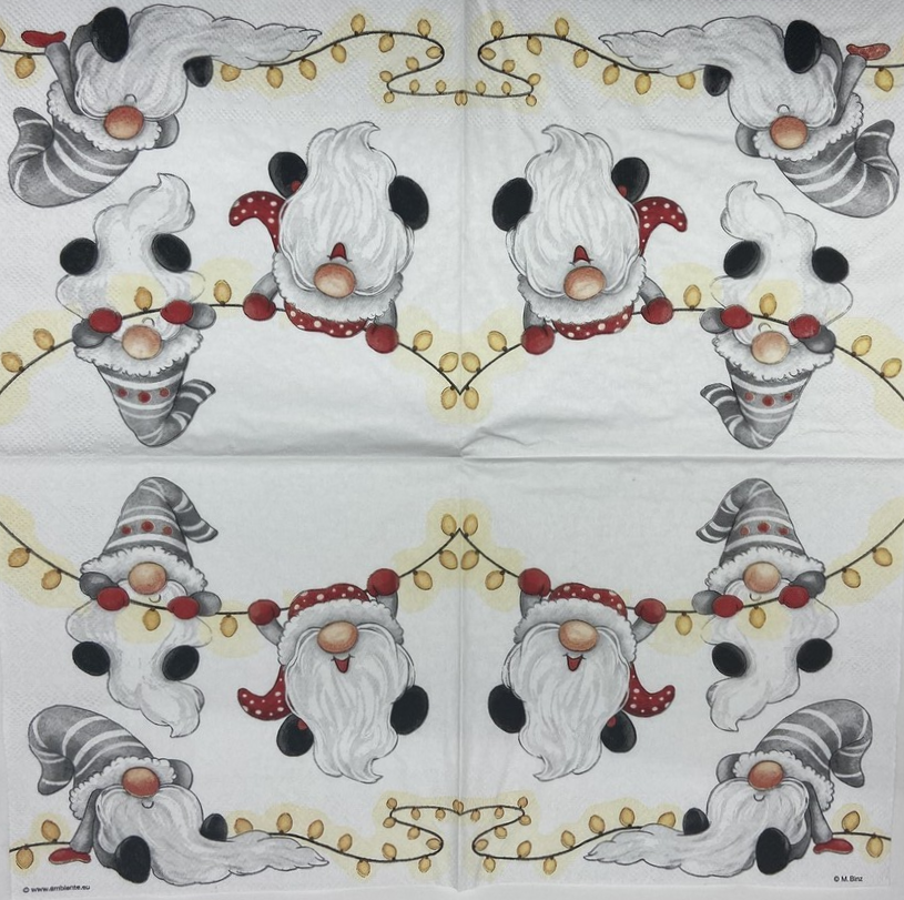 Decoupage Napkins 6.5" (2pcs)- Gnomes on the Light Chain