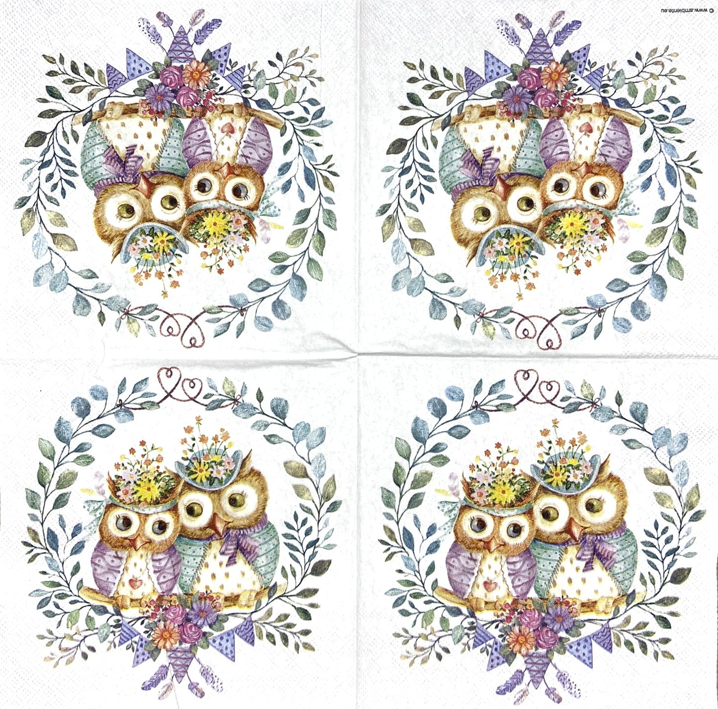 Decoupage Napkins 6.5" (2pcs)- Owl Couple in Love