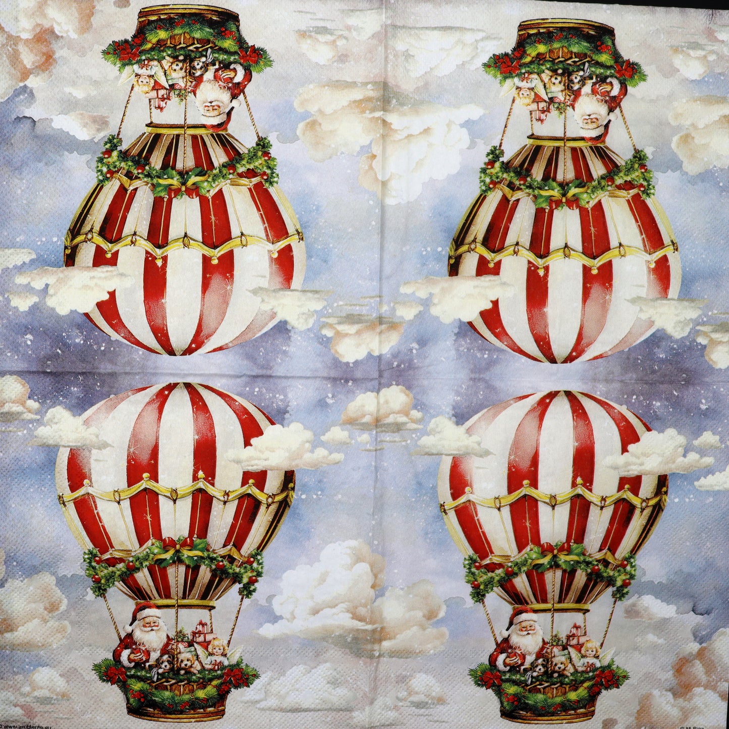 Decoupage Napkins 6.5" (2pcs)- Santa's Air Balloon