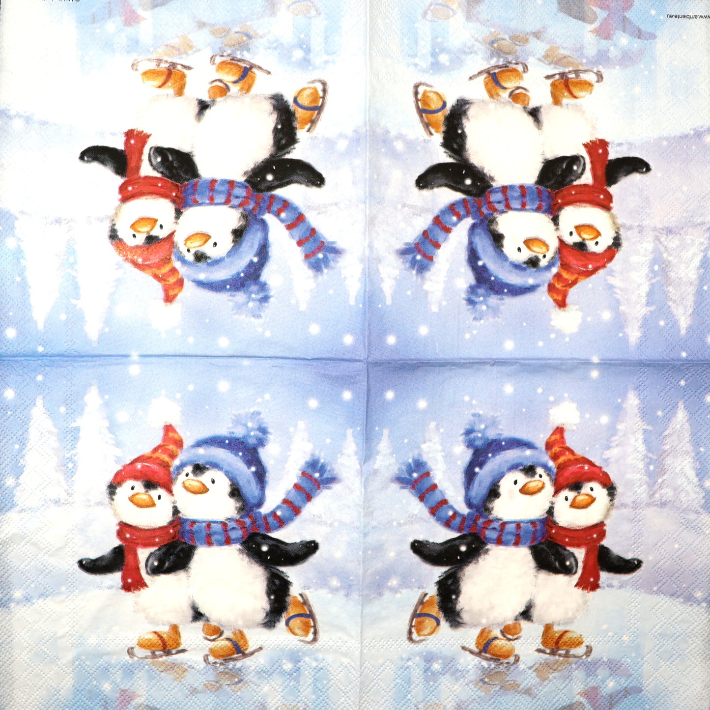 Decoupage Napkins 6.5" (2pcs)- Skating Penguins
