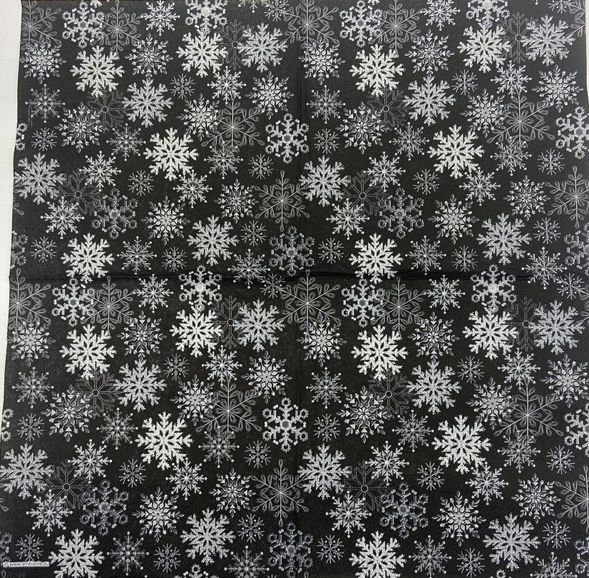 Decoupage Napkins 6.5" (2pcs)- Snowflakes All Over Black