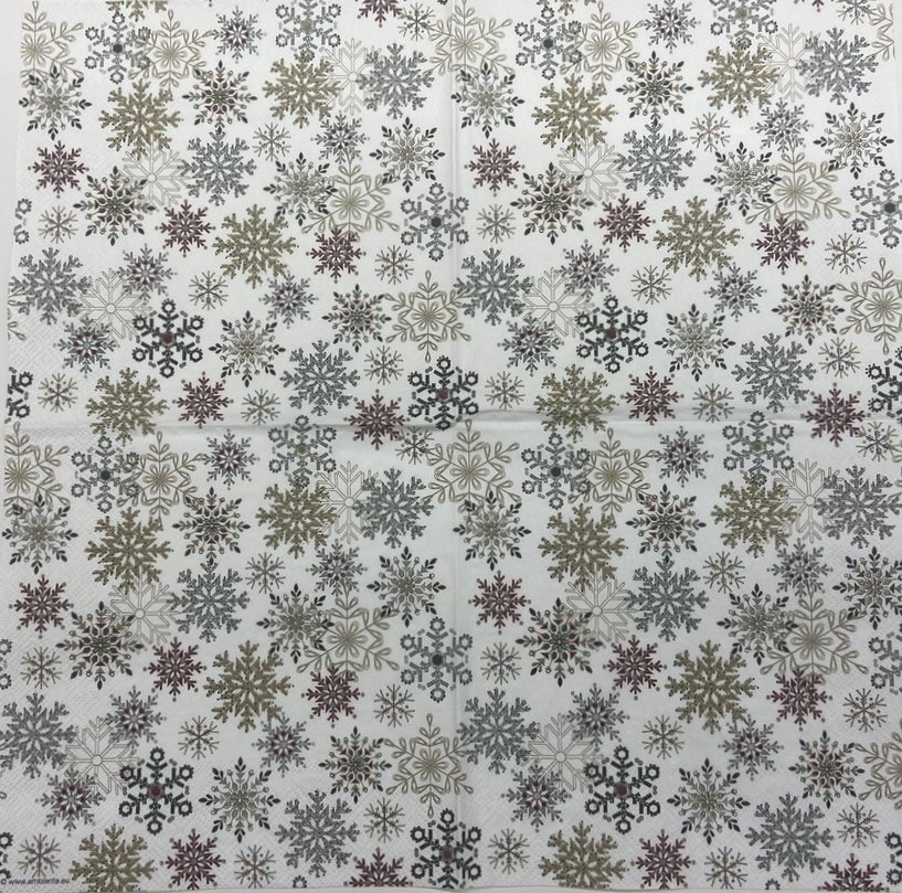 Decoupage Napkins 6.5" (2pcs)- Snowflakes All Over White