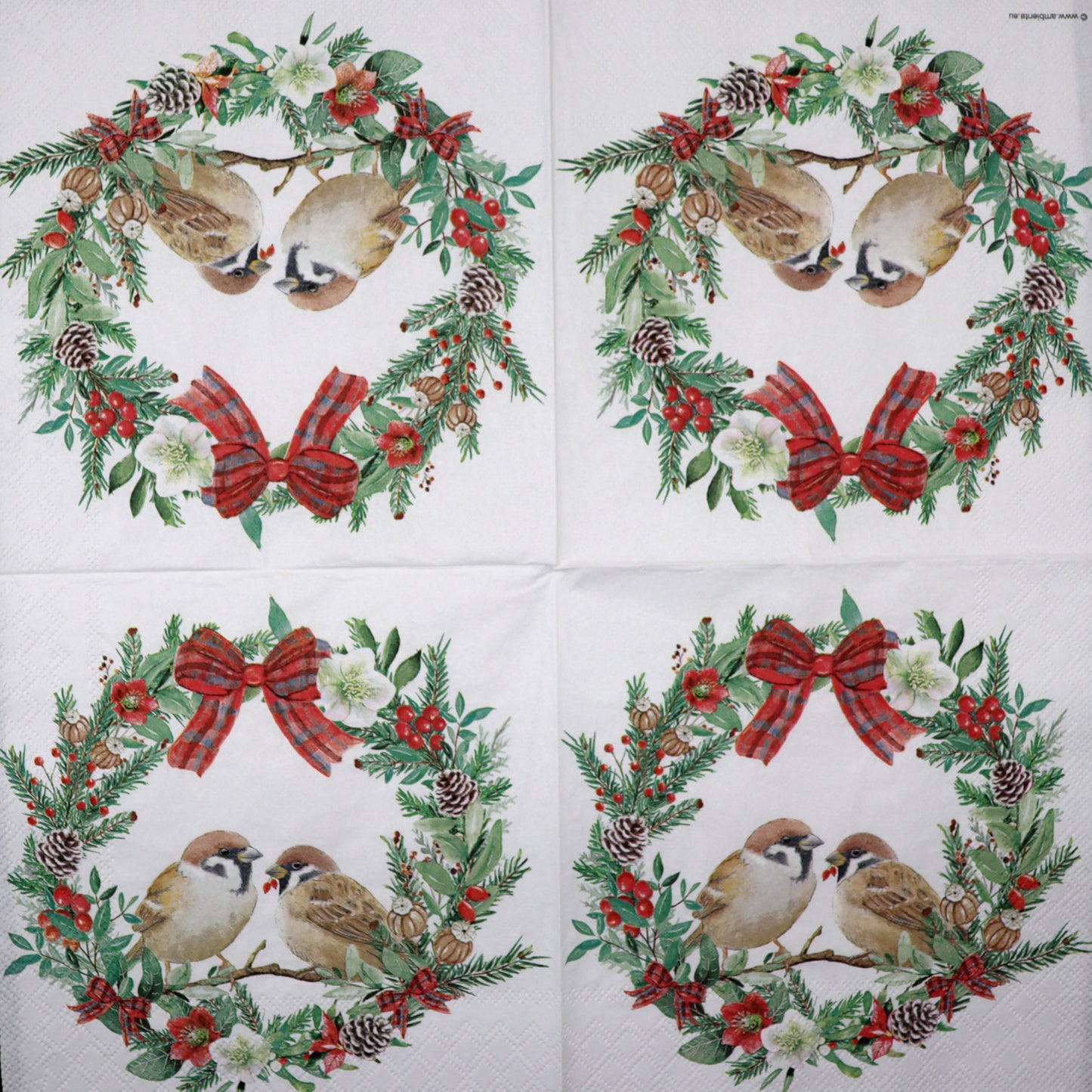 Decoupage Napkins 6.5" (2pcs)- Sparrows in Wreath
