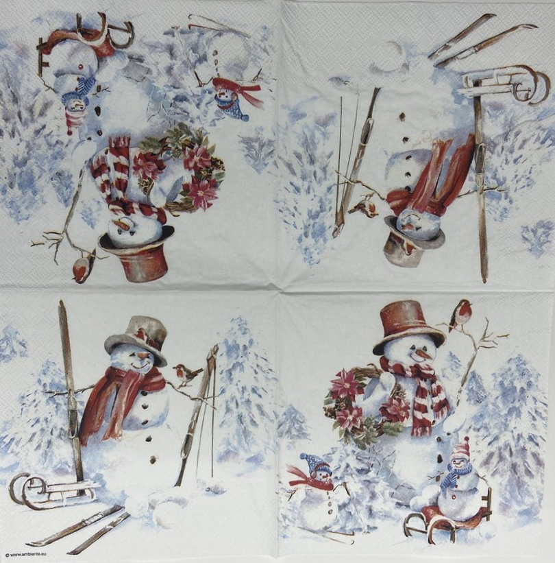 Decoupage Napkins 6.5" (2pcs)- Sporty Snowmen