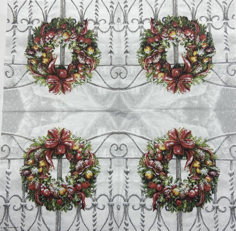 Decoupage Napkins 6.5" (2pcs)- Wreath On Fence