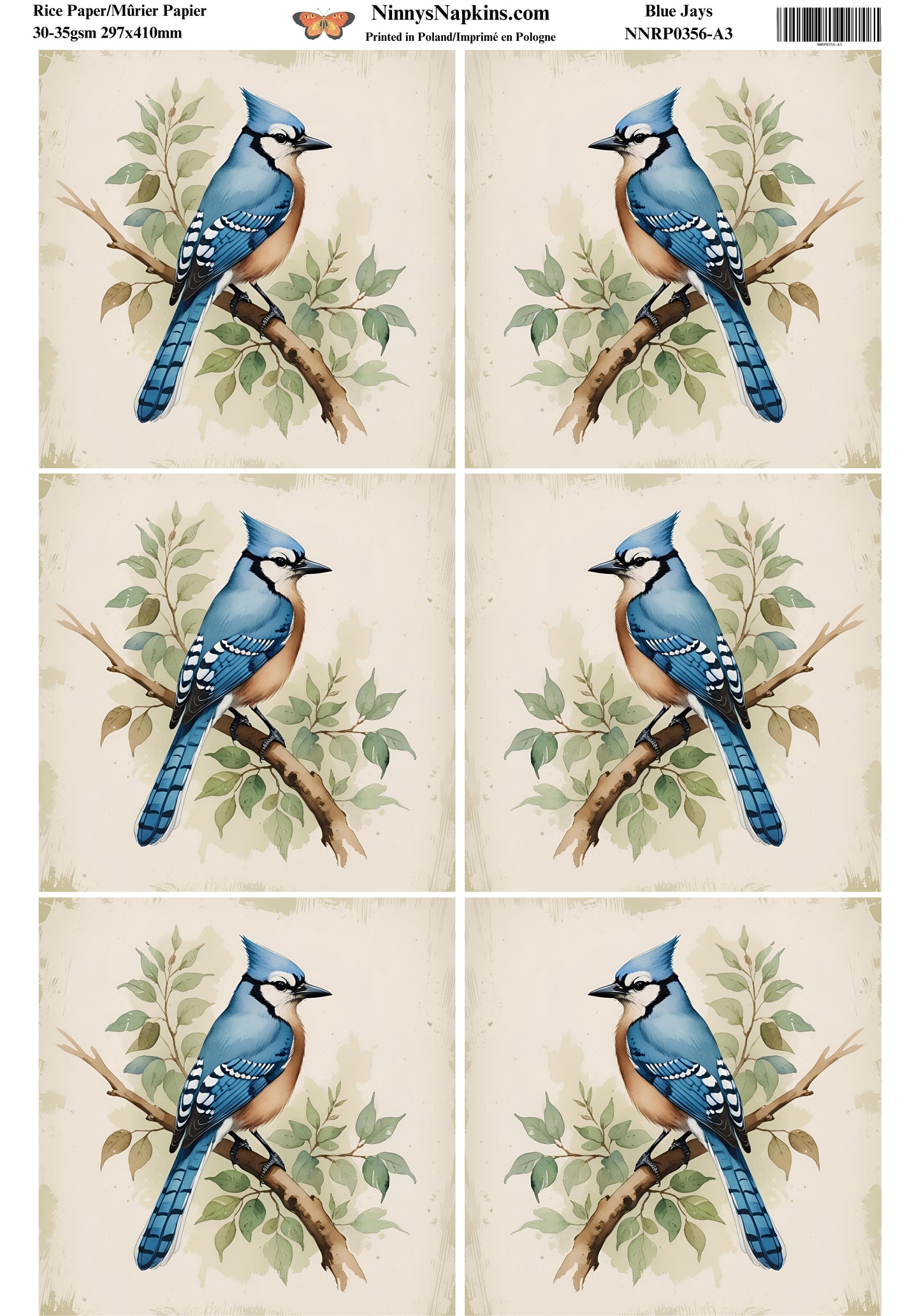 Decoupage Rice Paper - Bluejays
