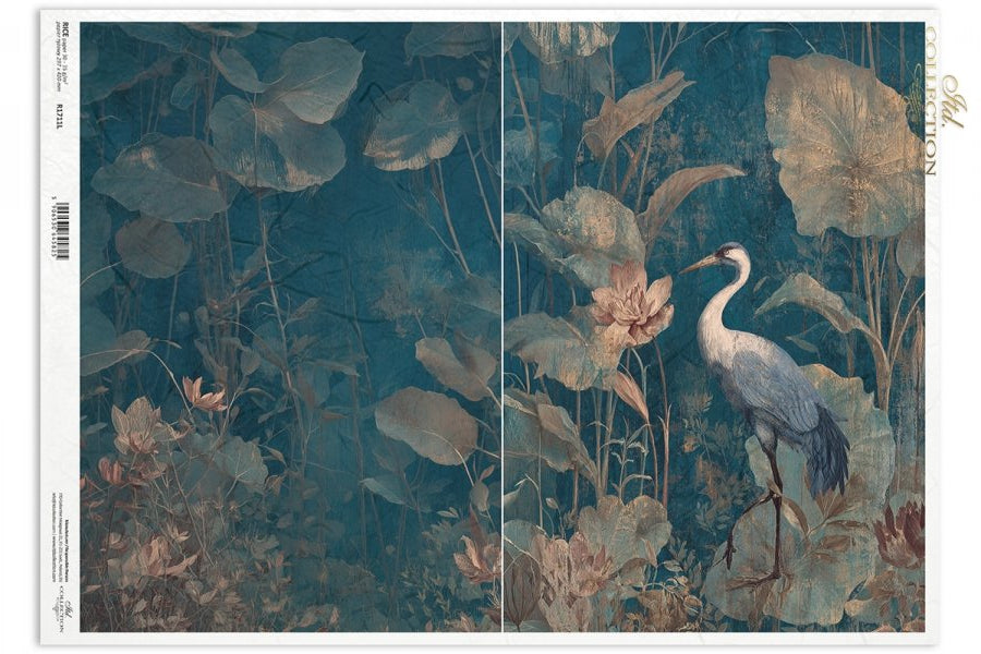 Decoupage Rice Paper - Botanical Boudoir, CraneA3