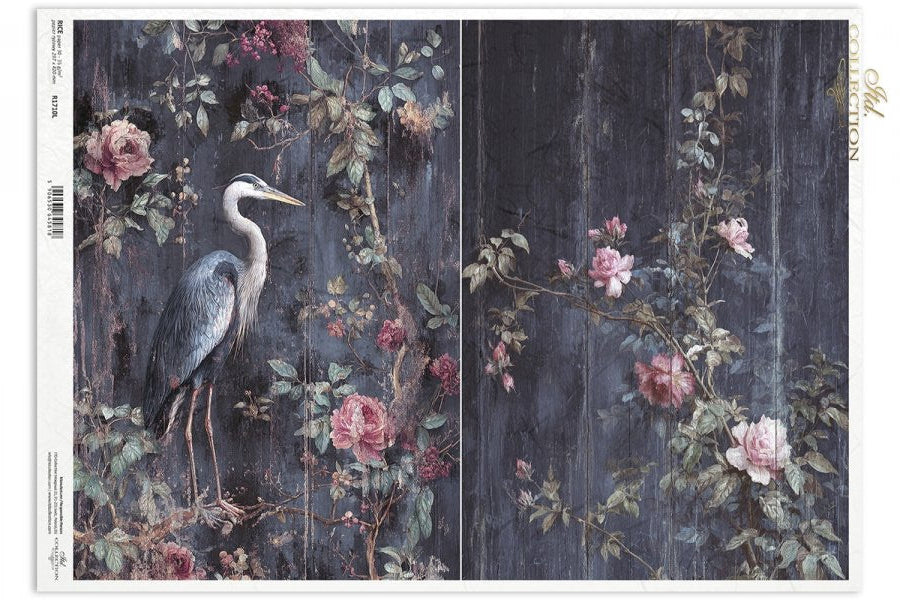 Decoupage Rice Paper - Botanical Boudoir, HeronA3