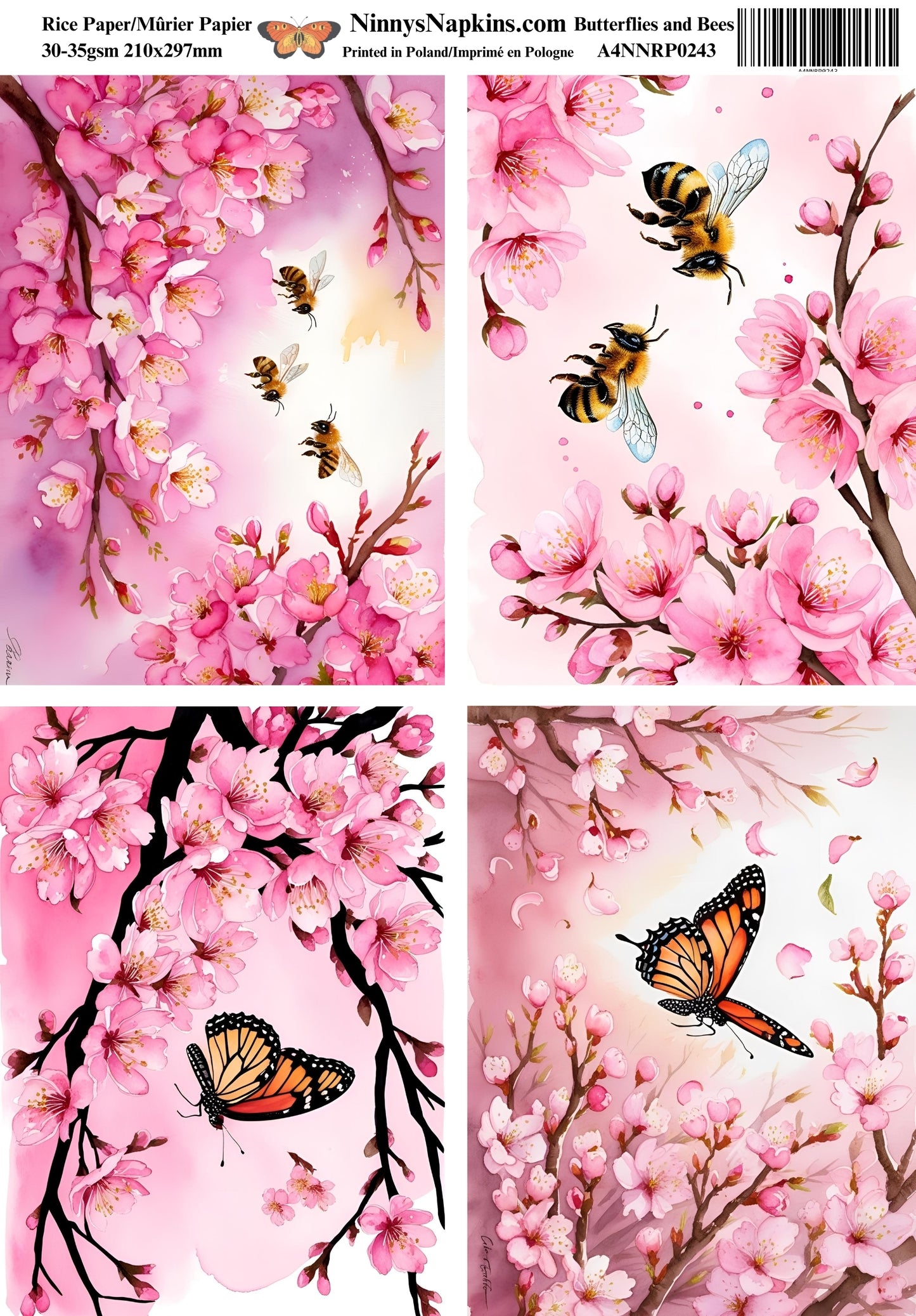 Decoupage Rice Paper - Butterflies and Bees