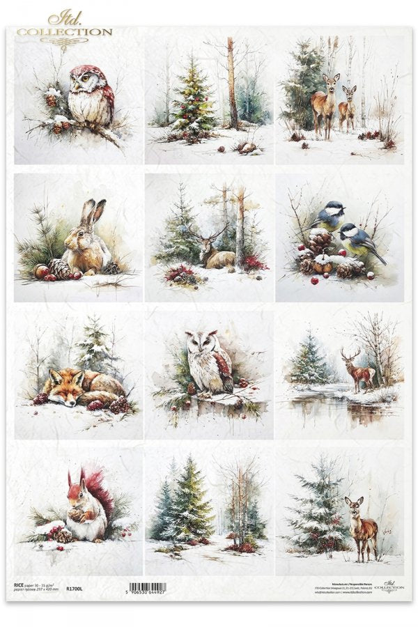 Decoupage Rice Paper - Christmas AnimalsA3