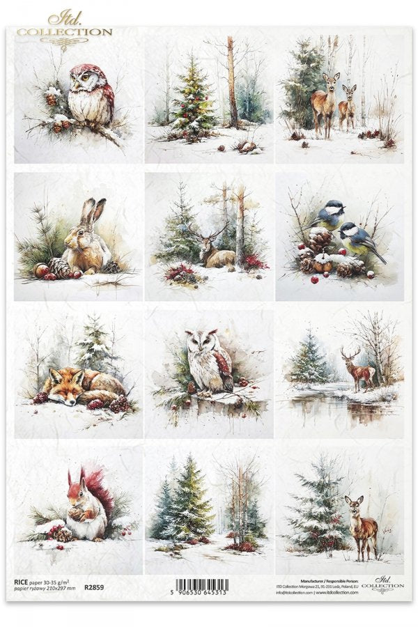 Decoupage Rice Paper - Christmas AnimalsA4