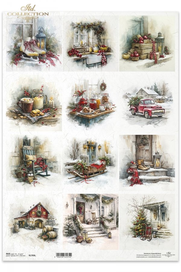 Decoupage Rice Paper - Christmas, DecorationsA3