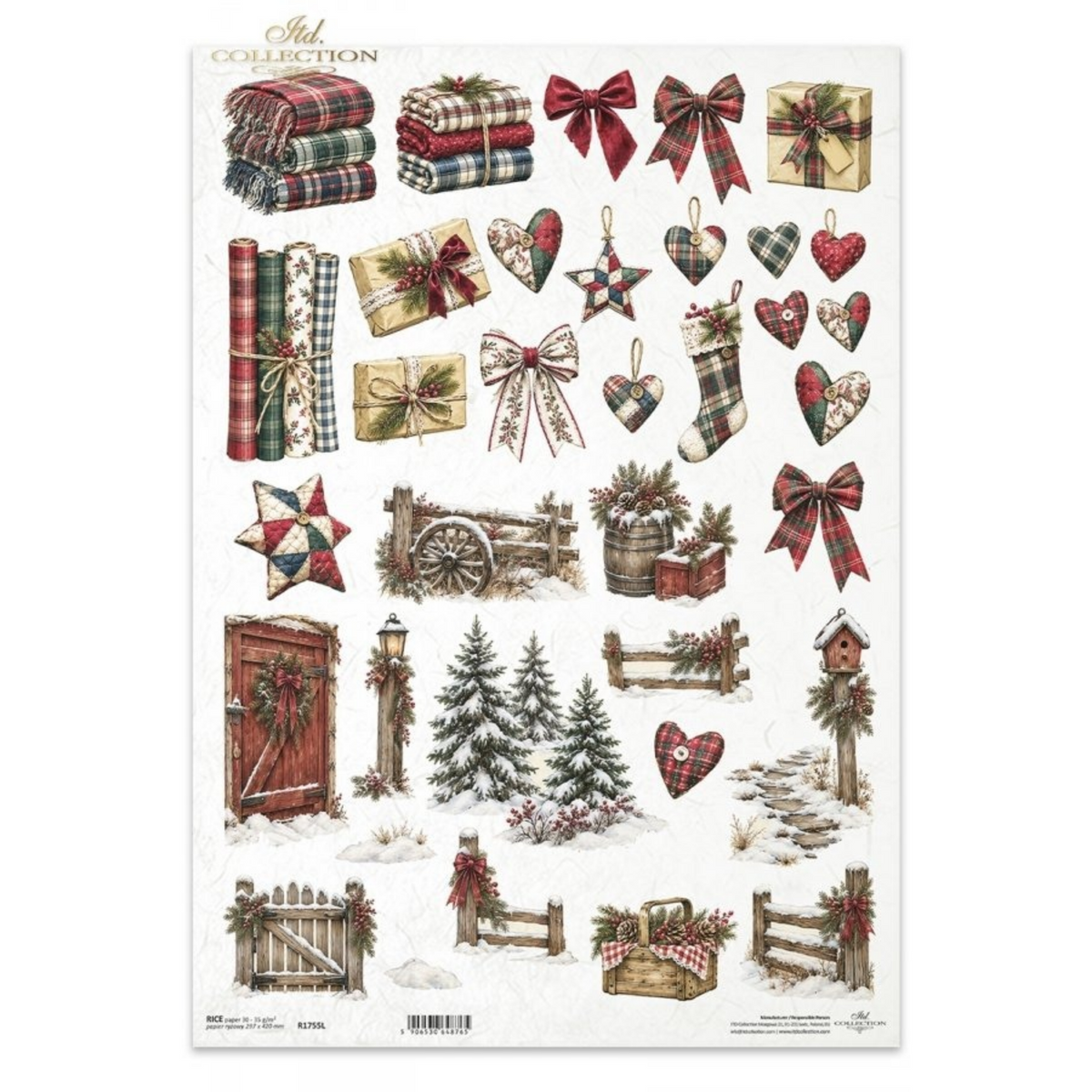 Decoupage Rice Paper - Country Christmas, Plaid DecorA3