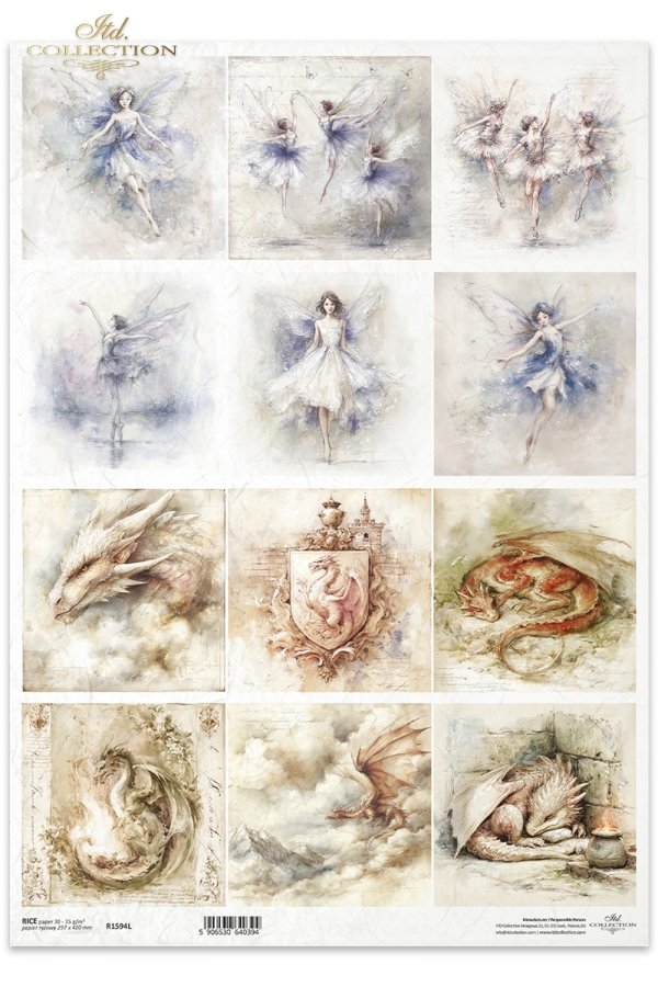 Decoupage Rice Paper - Fairies and DragonsA3