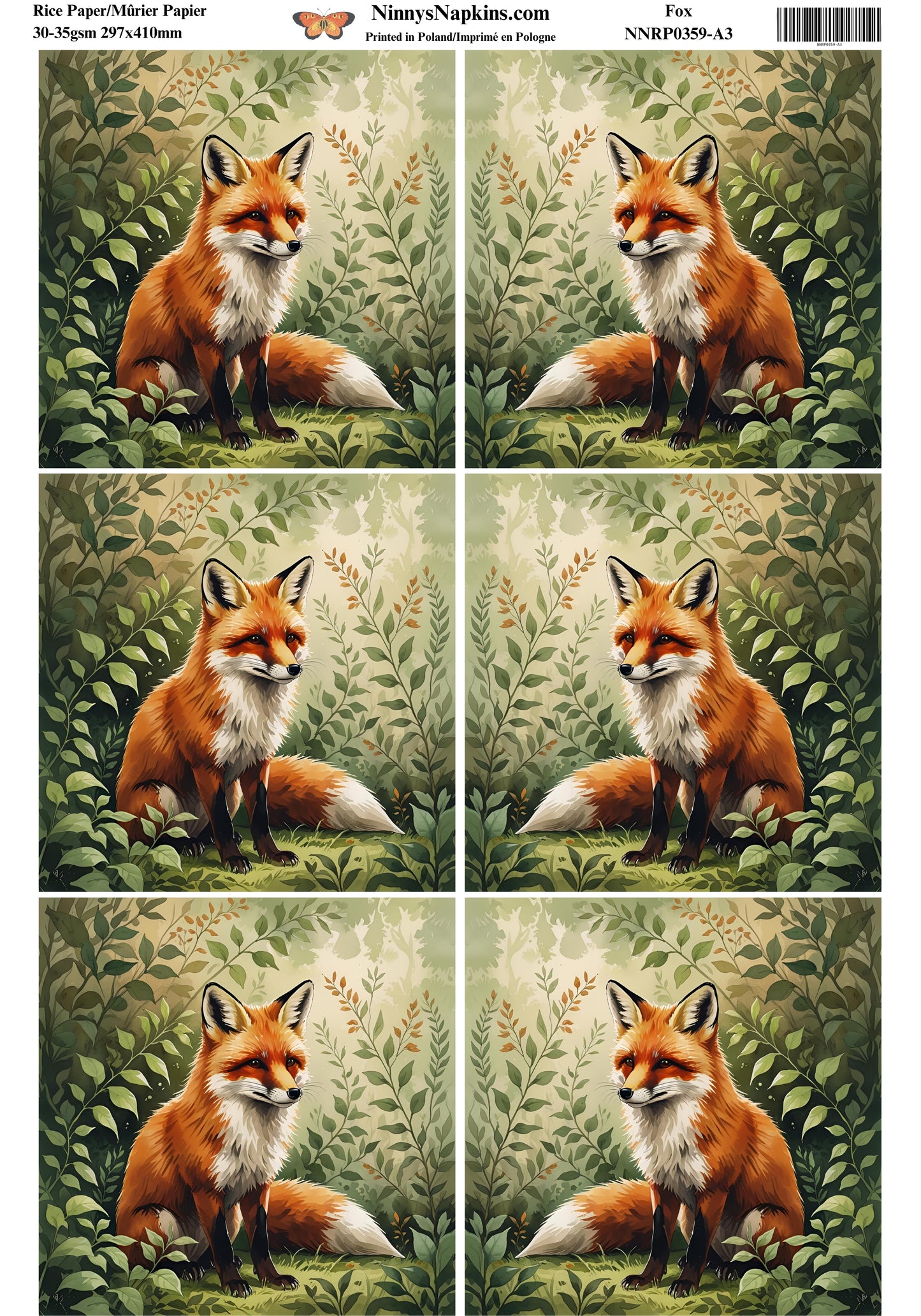 Decoupage Rice Paper - Fox
