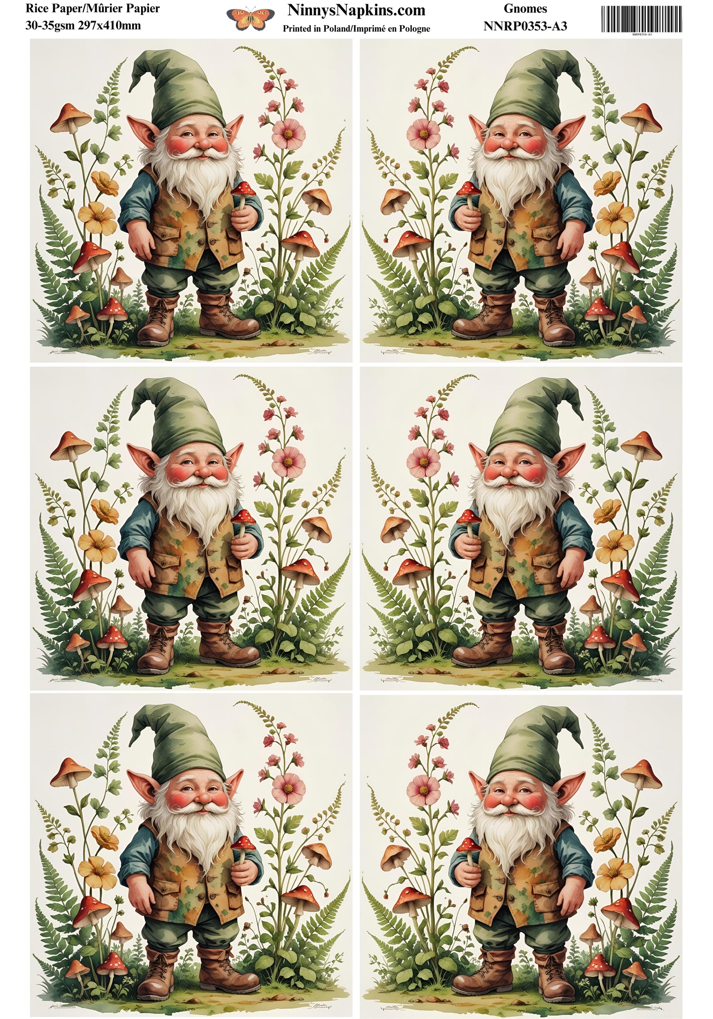 Decoupage Rice Paper - Gnomes