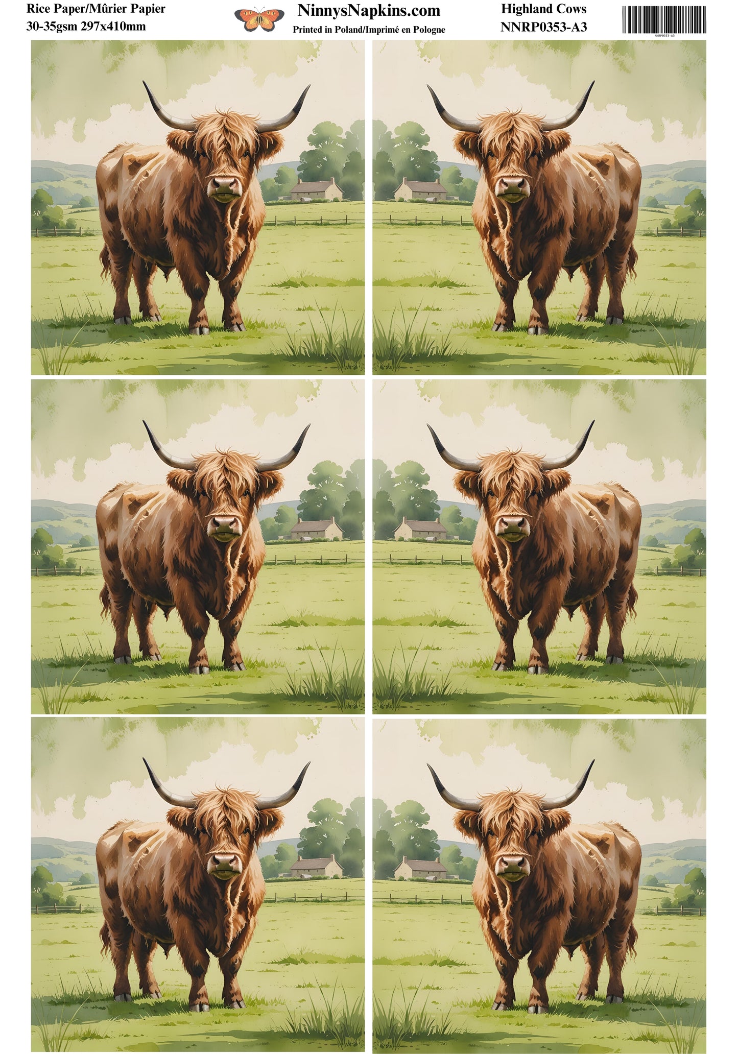 Decoupage Rice Paper - Highland Cows
