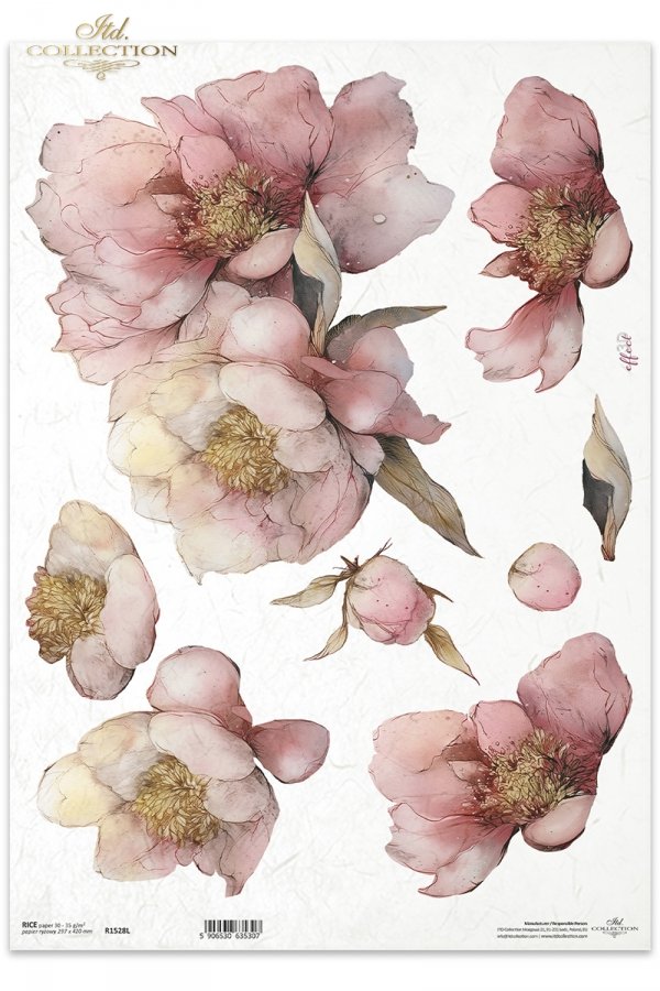 Decoupage Rice Paper - Peony PetalsA3
