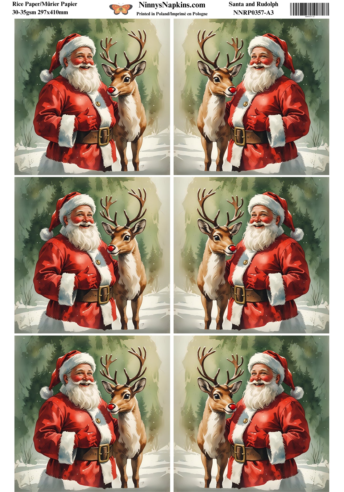 Decoupage Rice Paper - Santa and Rudolph