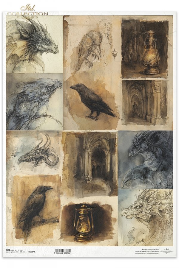 Decoupage Rice Paper - The Dragon and The Raven A3