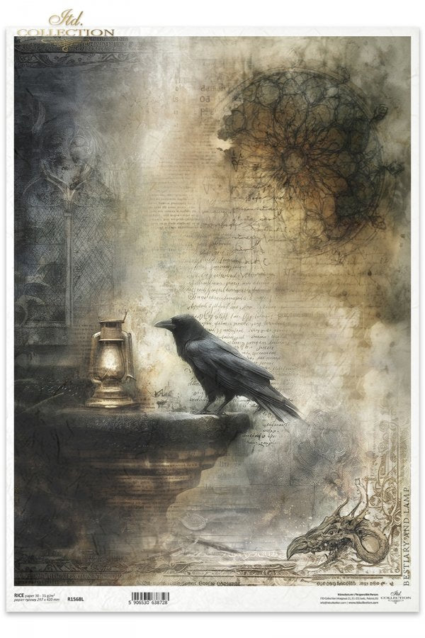 Decoupage Rice Paper - The Lantern and The Raven A3