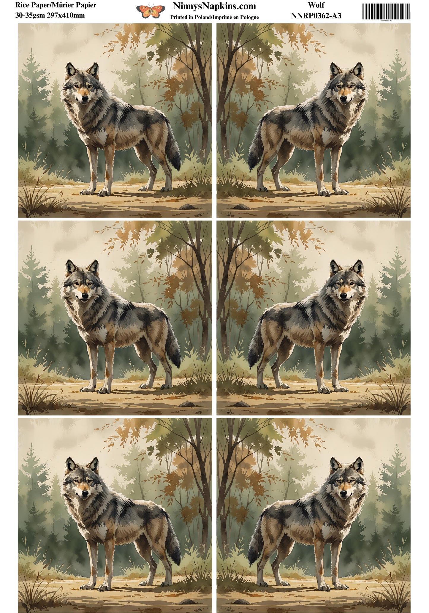 Decoupage Rice Paper - Wolf