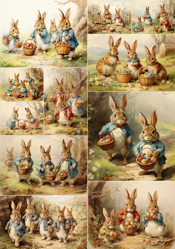 Decoupage Rice Paper A4 - Easter Bunny Family