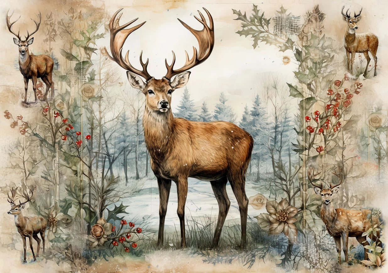 Decoupage Rice Paper A4 - Winter Deer