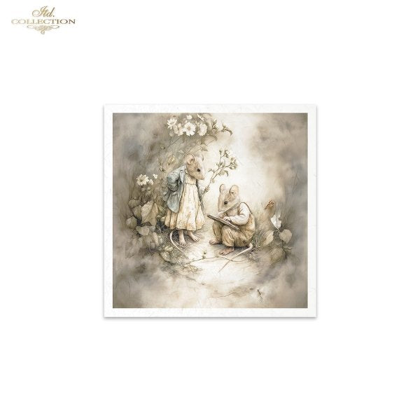 Art print of two mice with flowers on a white background