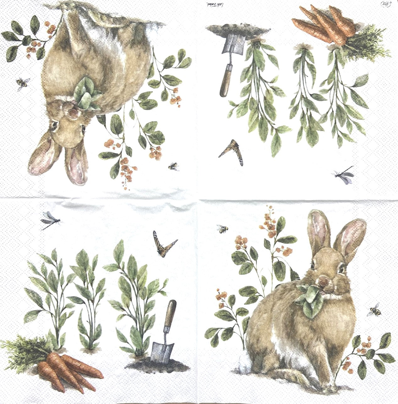 Decoupage napkins 6.5" (2pcs)- Garden Bunny