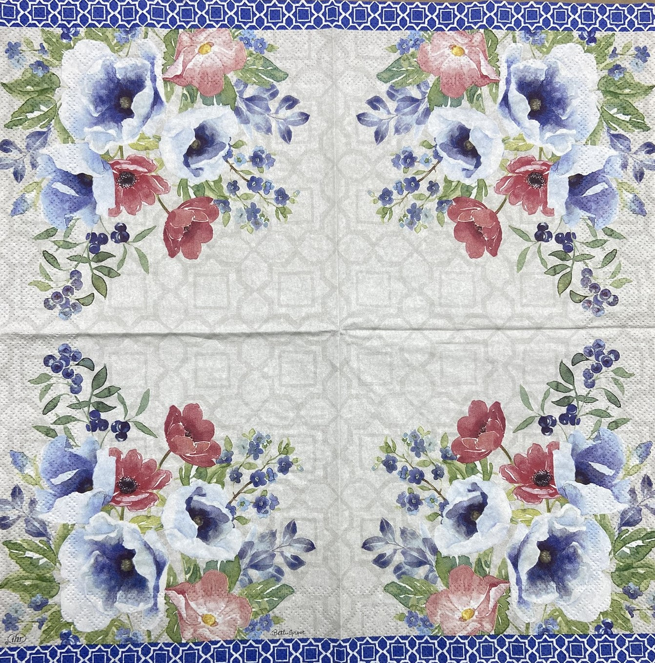 Decoupage napkins 6.5" (2pcs)- Indigo Bouquet