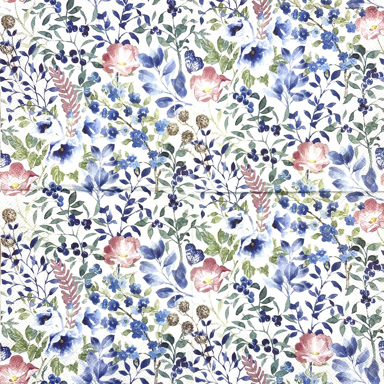 Decoupage napkins 6.5" (2pcs)- Indigo Flowers