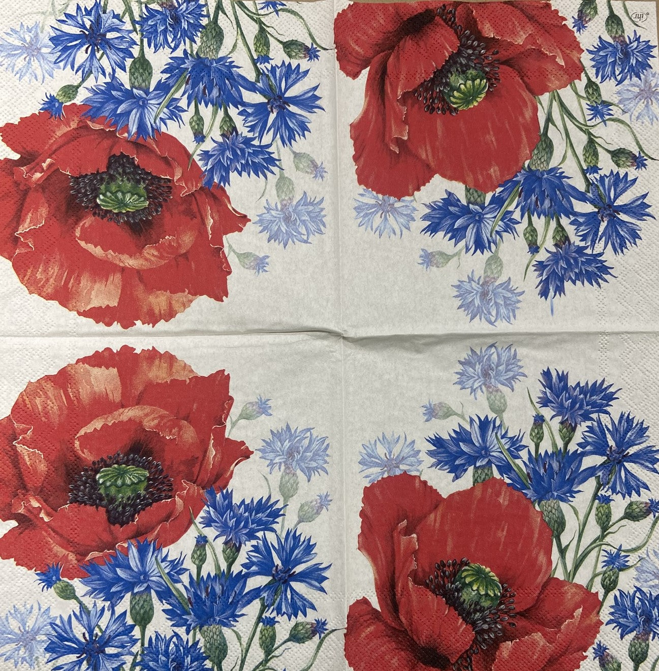 Decoupage napkins 6.5" (2pcs)- Poppy and Cornflowers