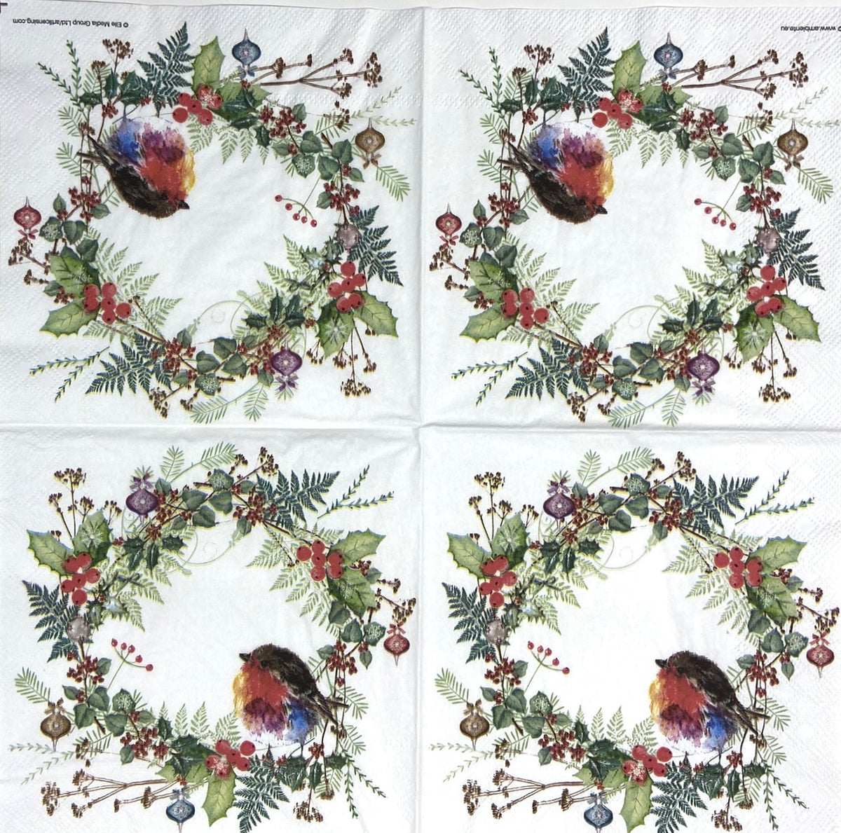 Decoupage Napkins 6.5" (2pcs)- Robin's Wreath
