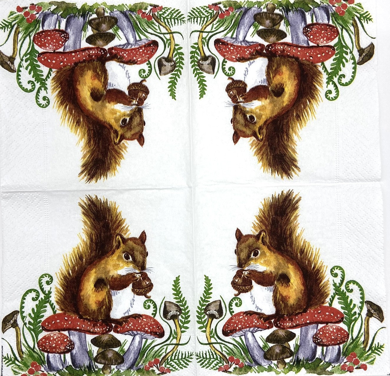 Decoupage Napkins 5" (2pcs)- Squirrel & Mushrooms Fall