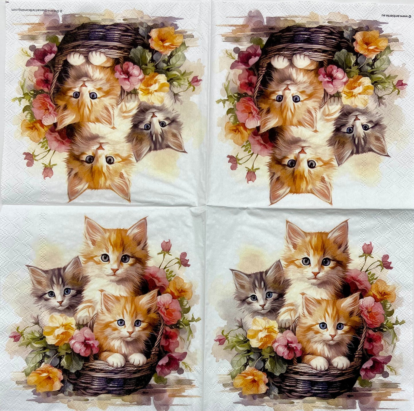 Decoupage Napkins 6.5" (2pcs)- Kittens in Basket