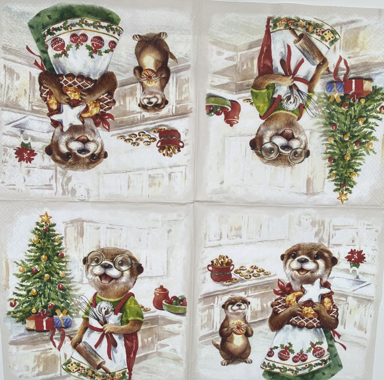 Decoupage Napkins 6.5" (2pcs)- Otter Family Baked