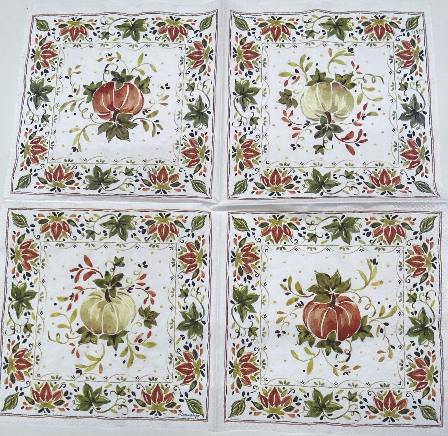 Decoupage Napkins 6.5" (2pcs)- Pumpkins with Ornaments