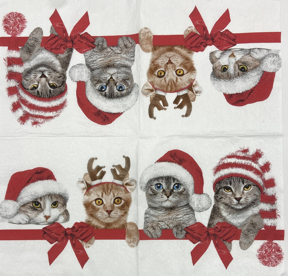 Decoupage Napkins 6.5" (2pcs)- Lovely Cats in Christmas Hats
